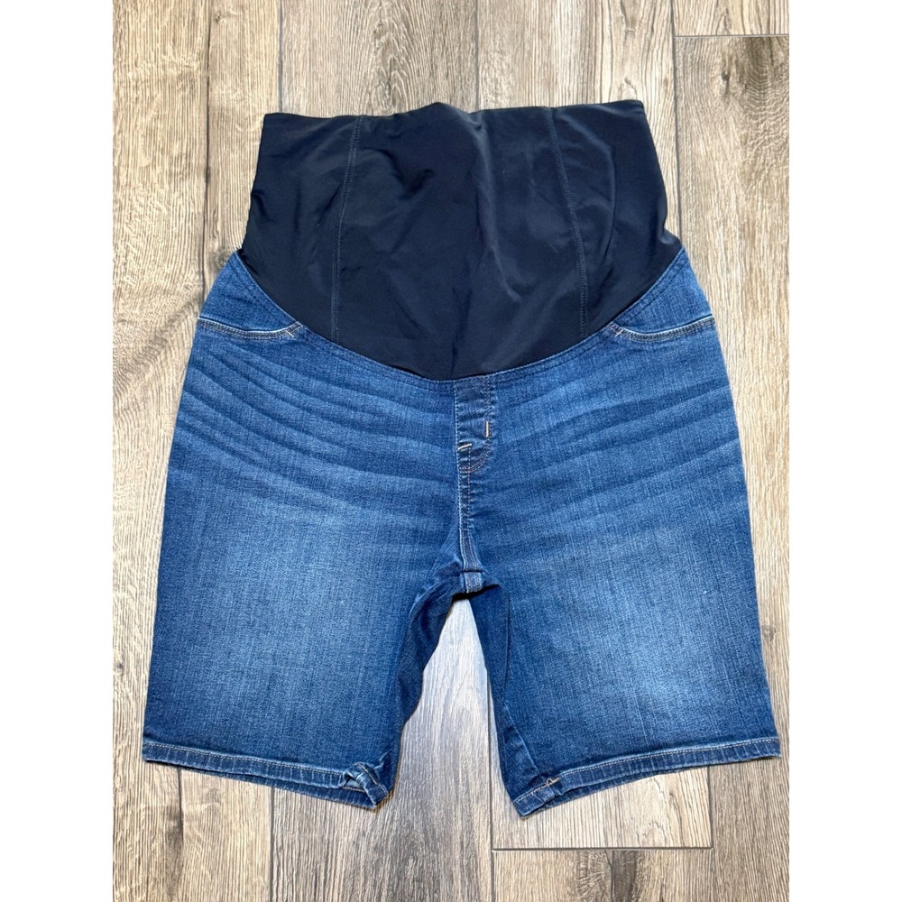 Isabel Maternity Bermuda Short Denim Blue 10/30 Over Belly Pregnancy Jean Shorts